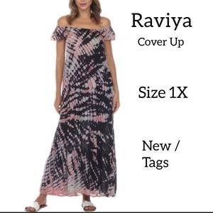 RAVIYA SWIM COVER UP BLACK PINK TIE DYE SIZE 1X NEW WITH TAGS